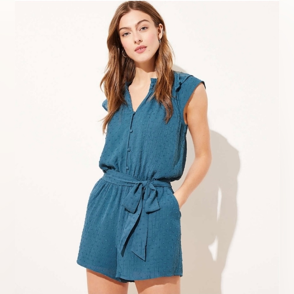 Loft Teal Clip Dot Flutter Sleeve Romper